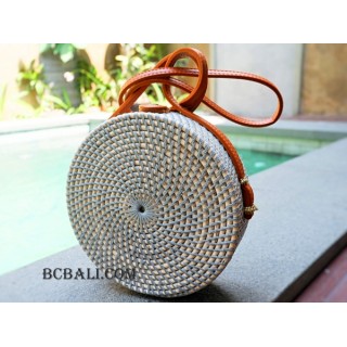 sling leather bags circle bali rattan grey color